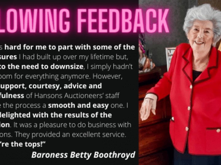 Baroness Betty Boothroyd thrilled by auction success – with one item selling for 48 times estimate!