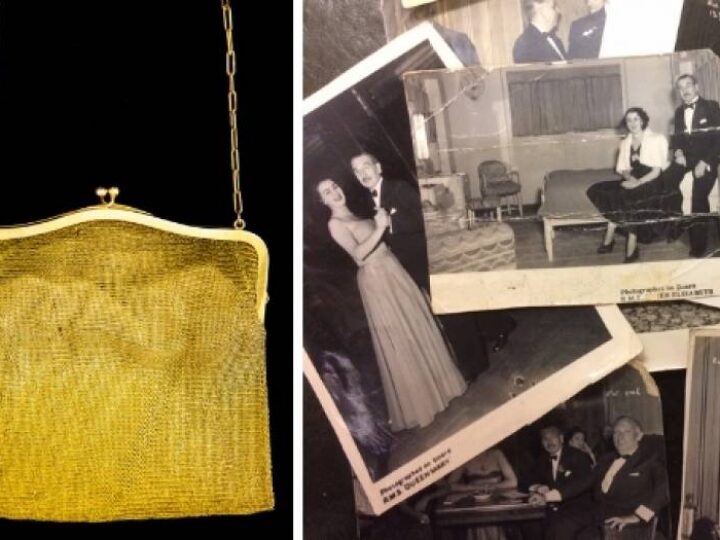 Saved from the tip thanks to optician! Gold Art Deco evening bag with royal cruise ship connection found
