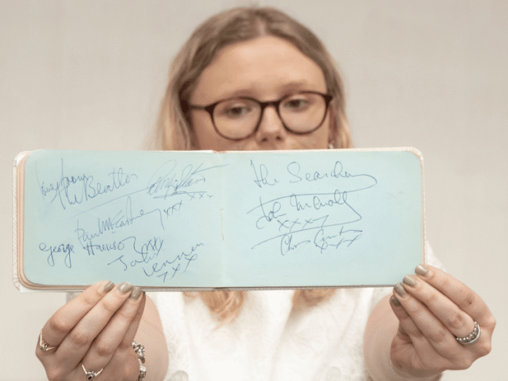 Beatles autographs with John Lennon’s fish-and-chips finger smudge smash estimate at auction