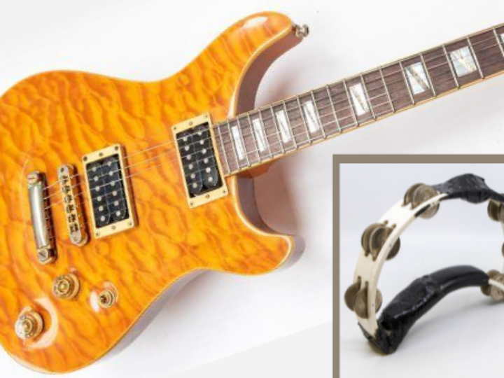 Rock guitars, concertinas, violins and even a battered tambourine can make music at auction  