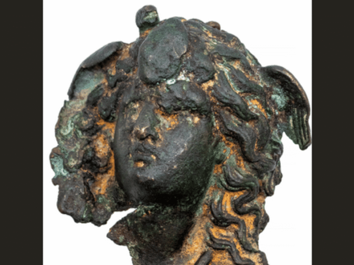Mythical bronze head – said to turn onlookers to stone &#8211; found in farmer’s field