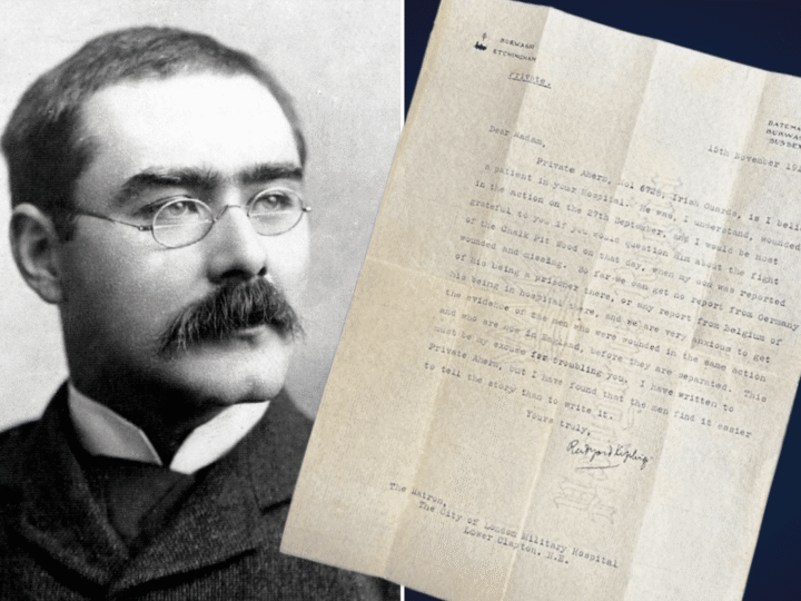 Two letters set for sale by the celebrated writer and poet Rudyard Kipling reveal the torment of losing his only son in WWI, writes Charles Hanson