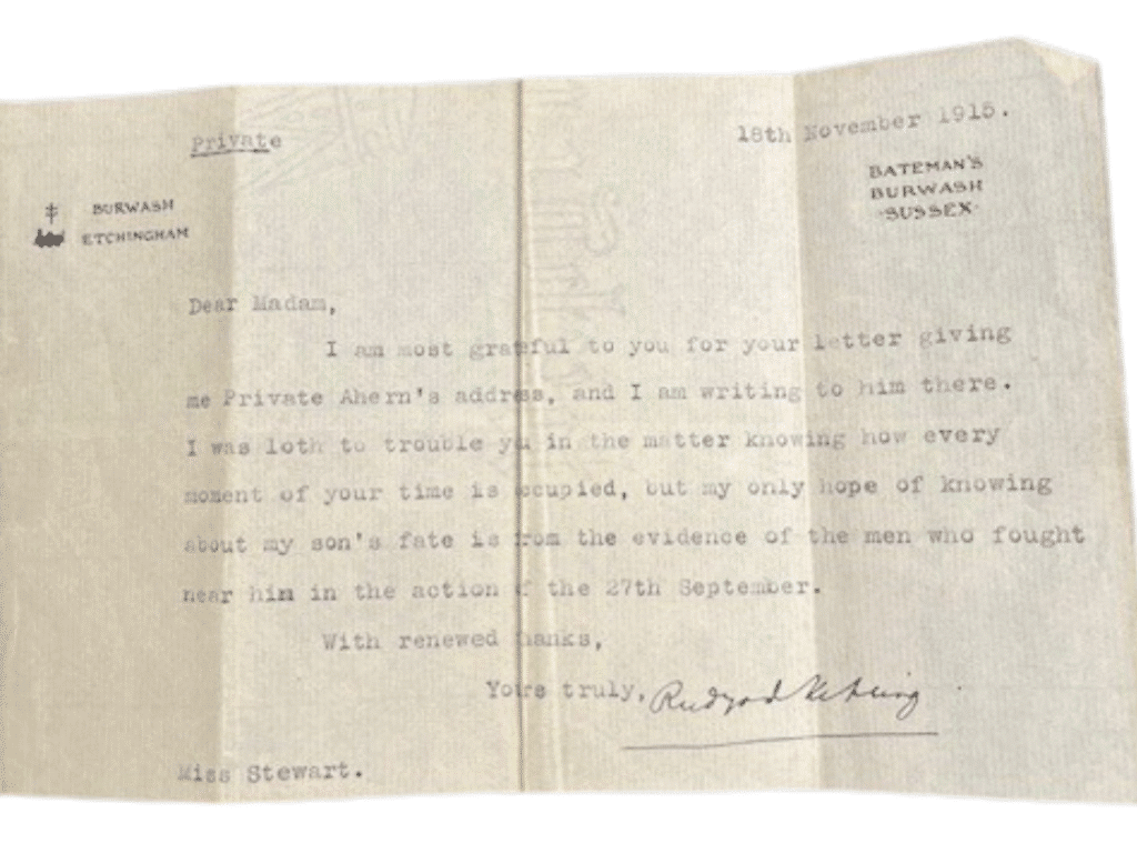 Rudyard Kipling Letter going to auction