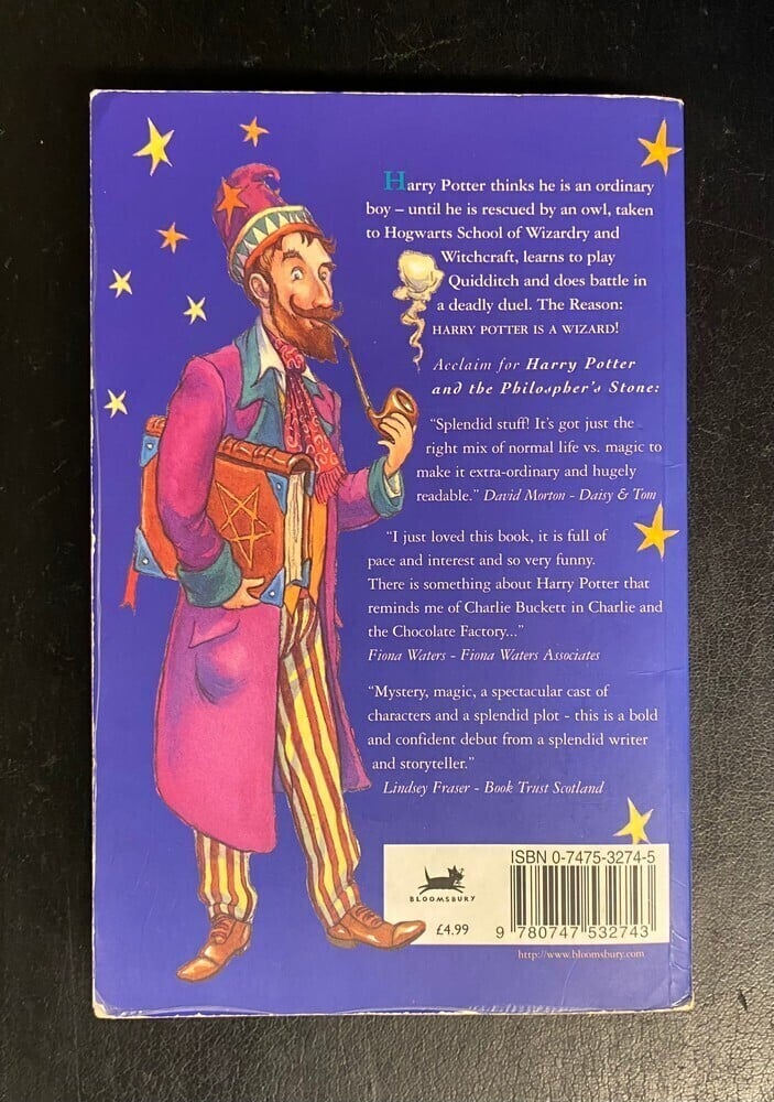 Back cover of Harry Potter and Philsophers Stone
