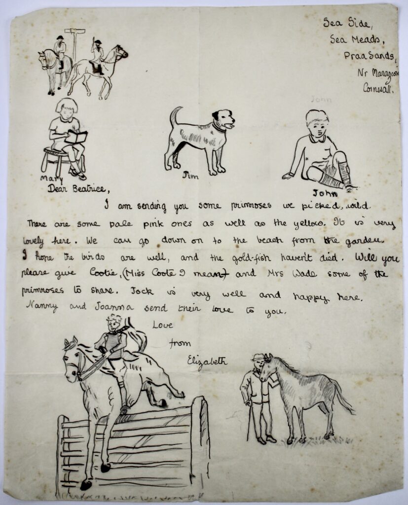 The letter was written while the late Queen was Princess Elizabeth and addressed to Beatrice Stillman (1901-1993) head housemaid at Royal Lodge. Including doodles of horses, dogs and children, it had been expected to make £2,000-£4,000